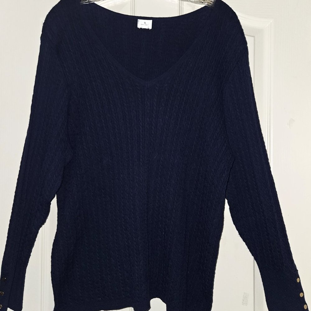 Dressbarn Navy ribbed knit V-neck sweater long sleeves, Women's 2X